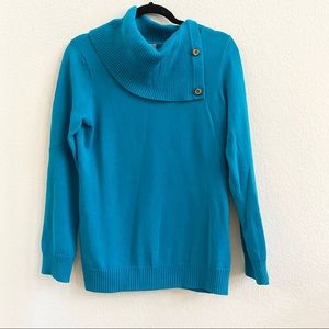 Banana Republic Turquoise Blue Cotton Cowl Button Collar Sweater SZ M
